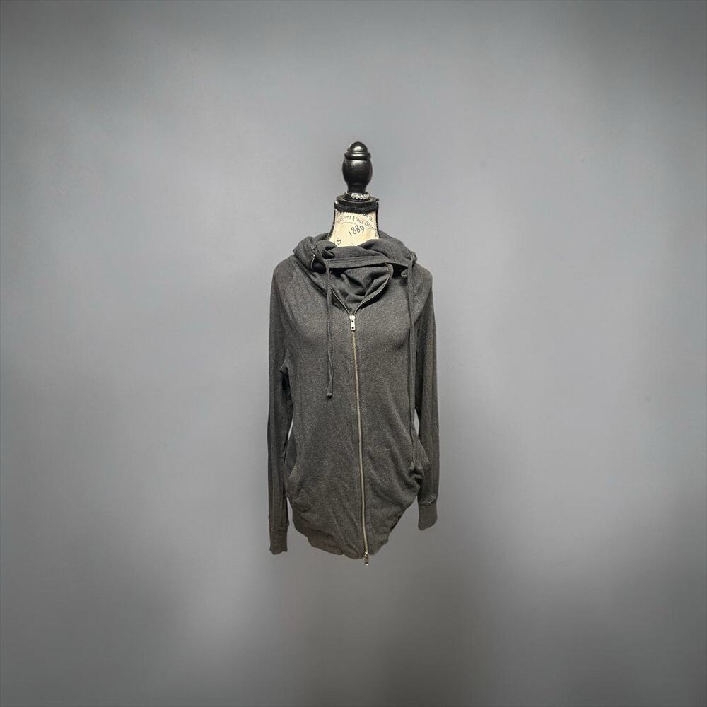 AllSaints Dahlia Lightweight Long Sleeve Zippered Shirt Top Charcoal Gray S